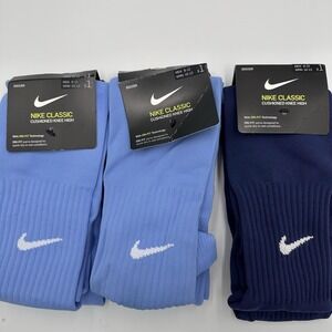 Nike Classic Soccer Socks Mens XL Blue Cushioned Knee High Dri-FIT Lot 3